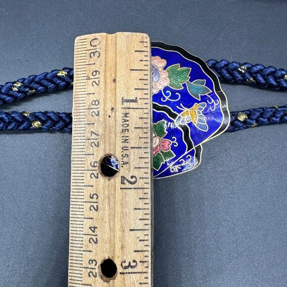 Vintage Braided Rope Belt Floral Enamel Seashell Buckle Gold Accents Asian Style - Picture 7 of 9